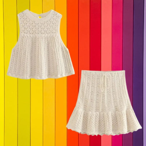 Conjunto de Saia e Top em Malha Bordado
