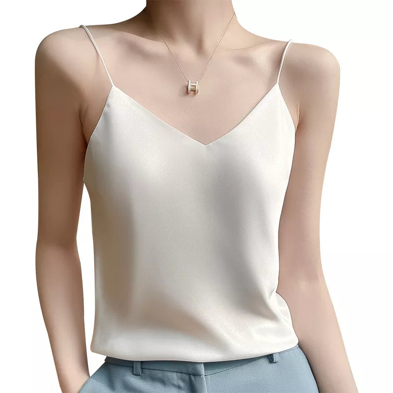 Camiseta de Cetim com Alças Finas