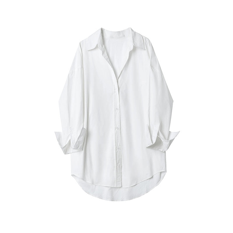 Camisa Longa de Popeline com Lapela