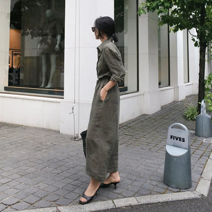 Vestido Longo de Algodão e Linho