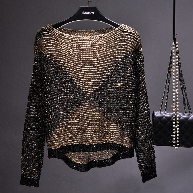 Blusa de Lantejoulas Bicolor de Seda