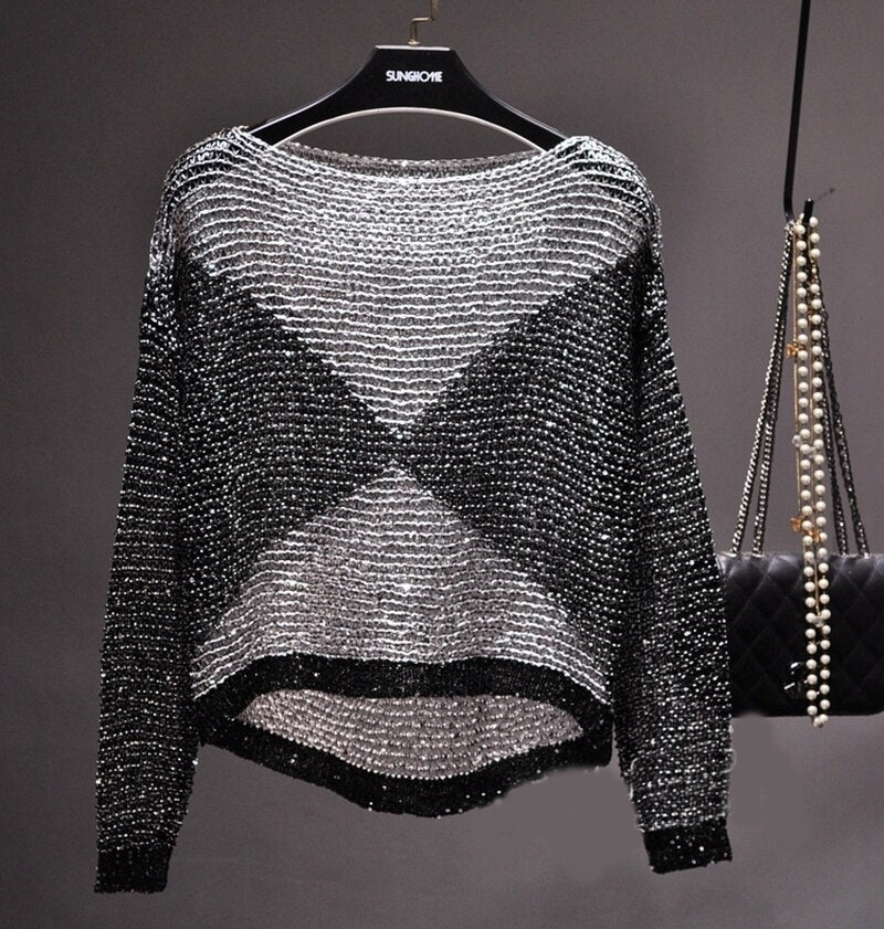 Blusa de Lantejoulas Bicolor de Seda