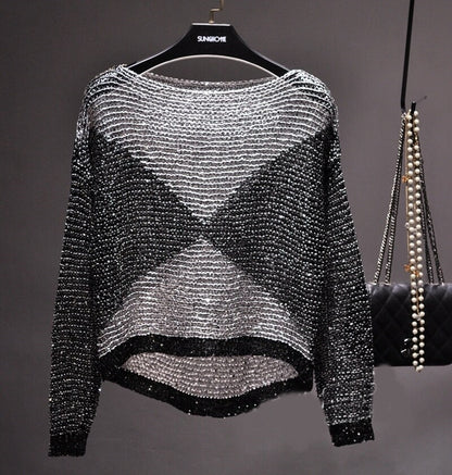 Blusa de Lantejoulas Bicolor de Seda