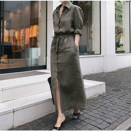 Vestido Longo de Algodão e Linho