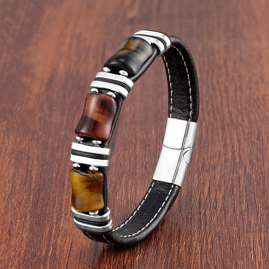 Bracelete Unisex com Pedra Natural Olho de Tigre - Lindas & Cia Shop