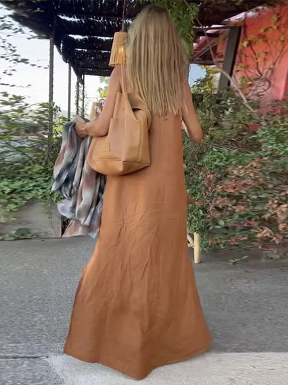 Vestido Feminino de Linho com Fenda Lateral