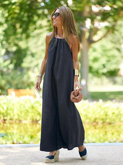 Vestido Feminino de Linho com Fenda Lateral