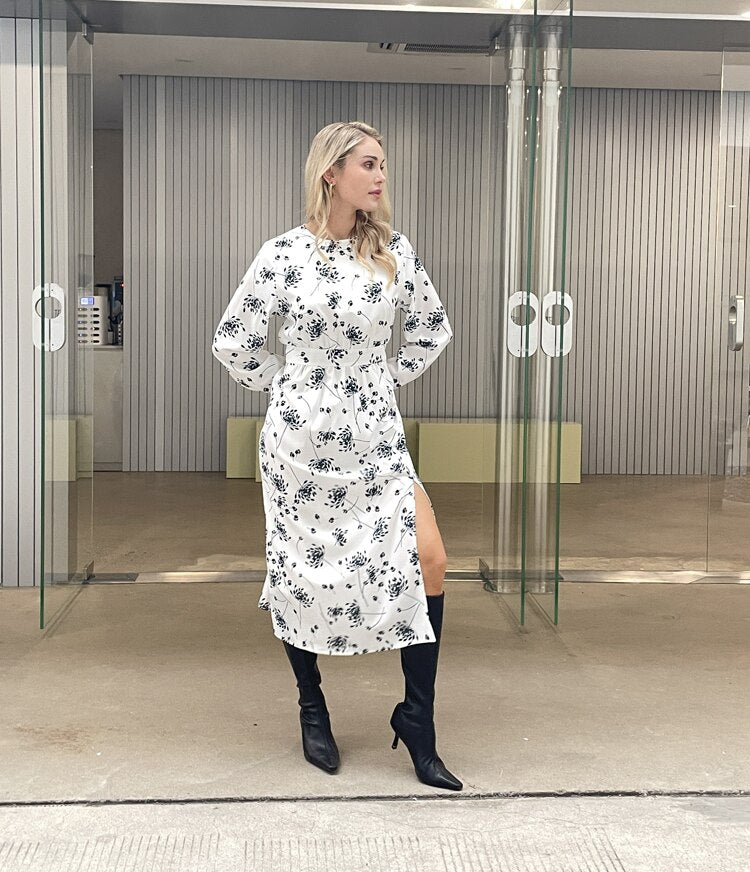 Vestido Maxi de Manga Comprida Floral - Lindas & Cia Shop