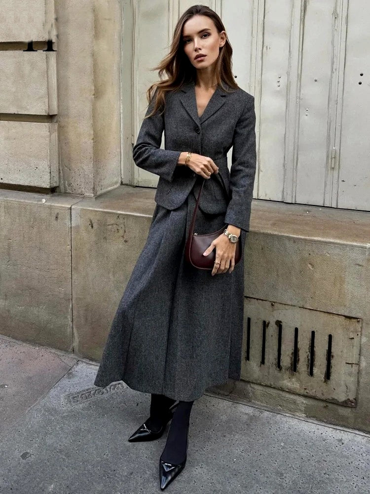 Conjunto de Blazer e Saia Midi Lindas Cia Shop