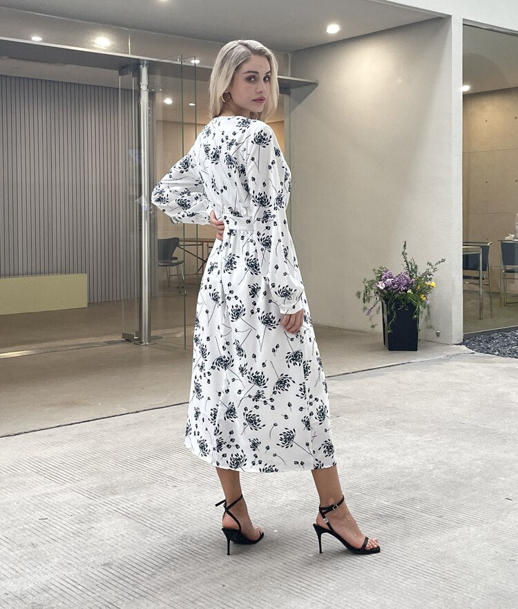 Vestido Maxi de Manga Comprida Floral - Lindas & Cia Shop