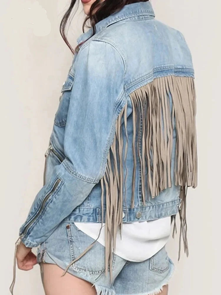 Jaqueta Jeans com Franjas