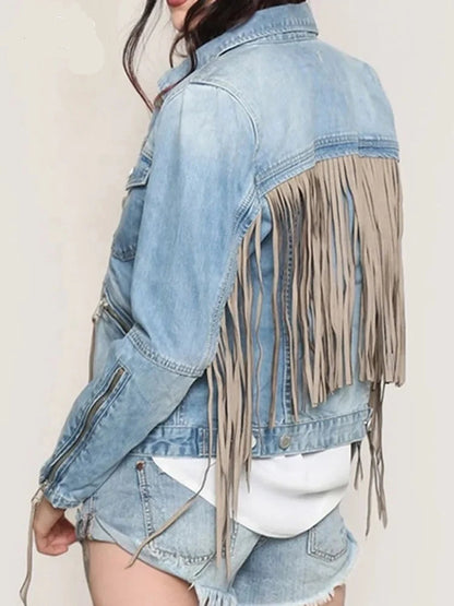 Jaqueta Jeans com Franjas