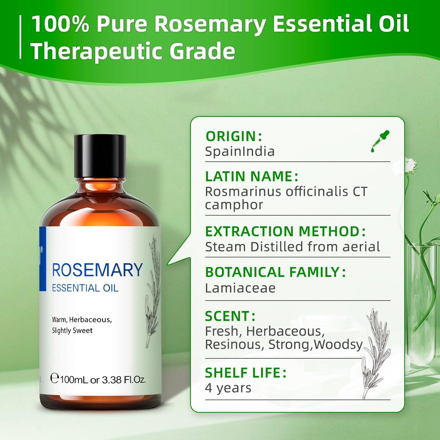 Óleo Essencial de Alecrim, Natureza 100% Puro - Lindas & Cia Shop