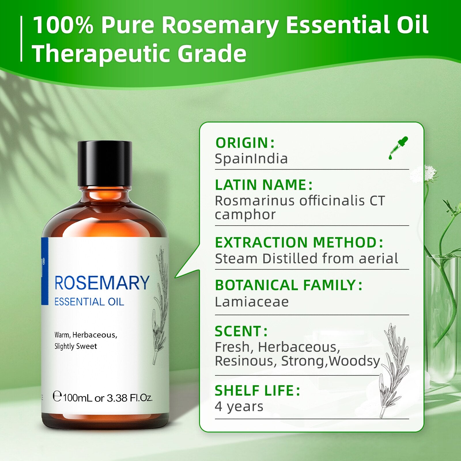 Óleo Essencial de Alecrim, Natureza 100% Puro - Lindas & Cia Shop