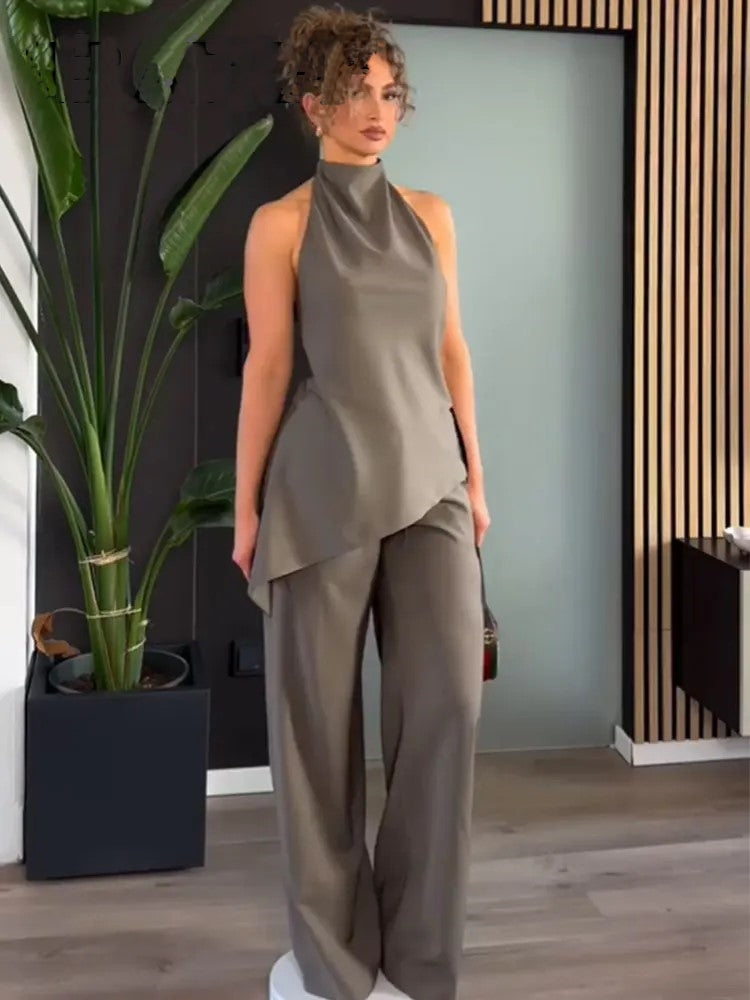Conjunto de Calças Longas e Top sem Costas
