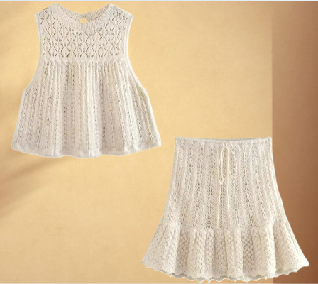 Conjunto de Saia e Top em Malha Bordado