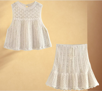 Conjunto de Saia e Top em Malha Bordado