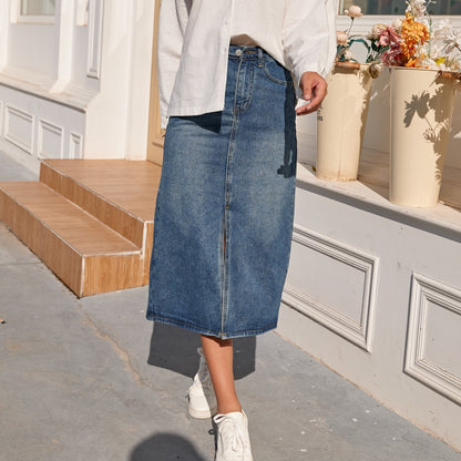 Saia Jeans de Cintura Alta Reta - Lindas & Cia Shop
