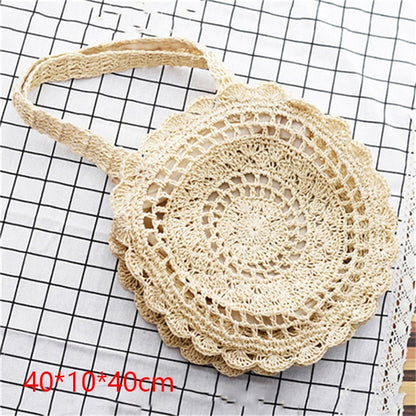 Bolsa de Palha Redonda Feita à Mão. - Lindas & Cia Shop