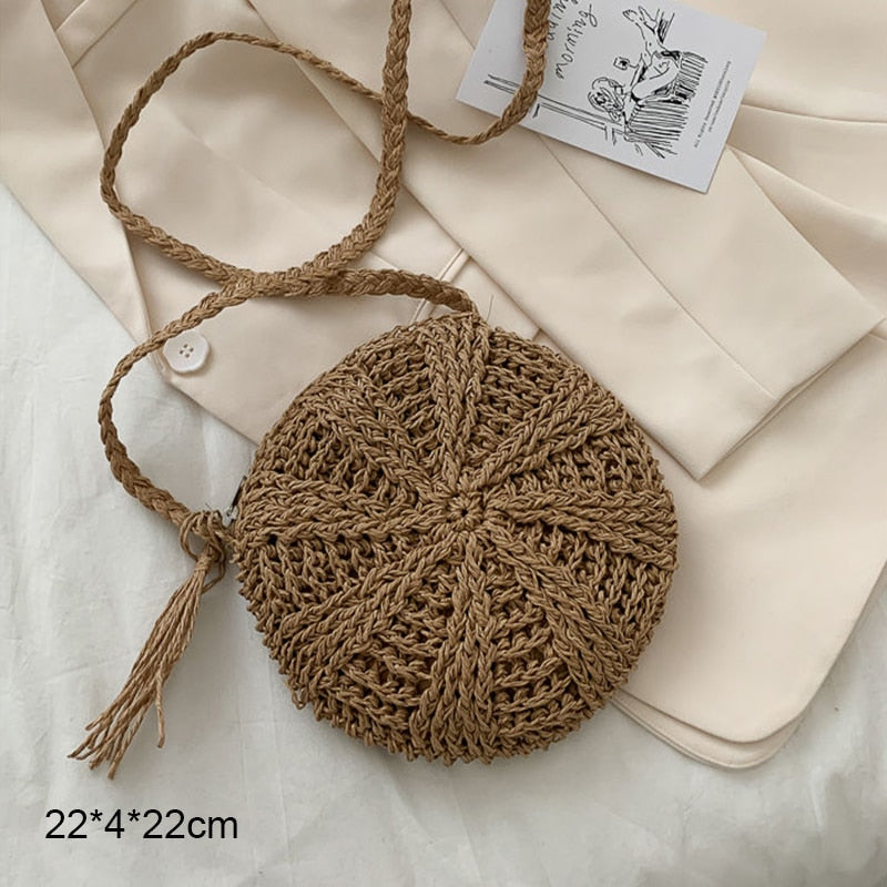 Bolsa de Palha Redonda Feita à Mão. - Lindas & Cia Shop