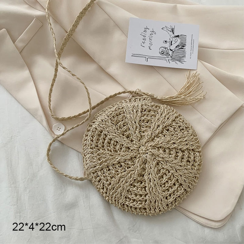 Bolsa de Palha Redonda Feita à Mão. - Lindas & Cia Shop