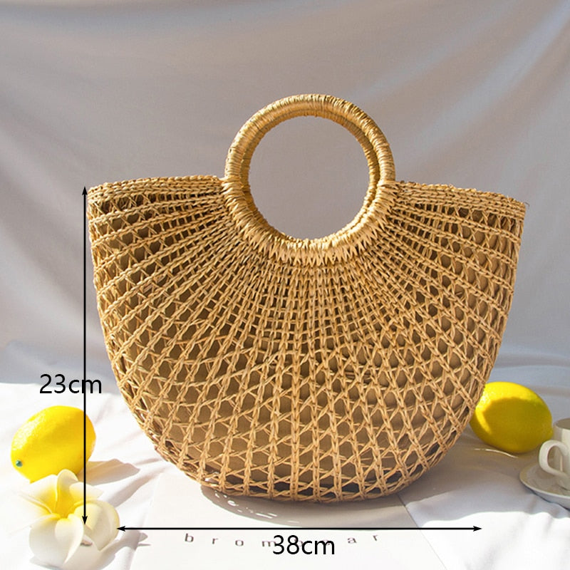 Bolsa de Palha Redonda Feita à Mão. - Lindas & Cia Shop