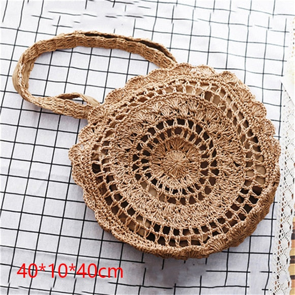 Bolsa de Palha Redonda Feita à Mão. - Lindas & Cia Shop