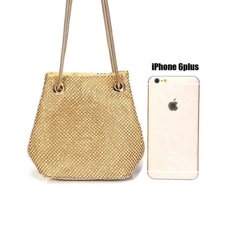 Bolsa Clutch de Luxo com Diamantes e Corrente. - Lindas & Cia Shop