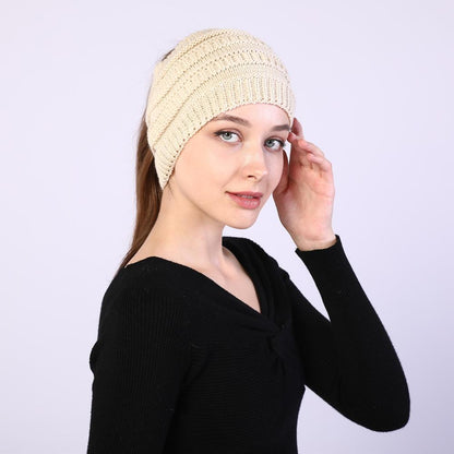 Gorro de Inverno Lã, com Abertura para  Rabo de Cavalo. - Lindas & Cia Shop