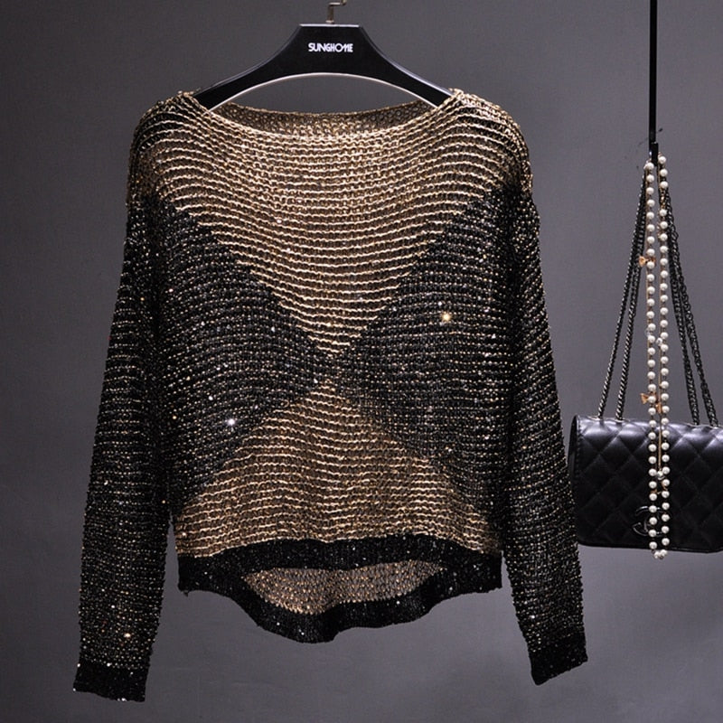 Blusa de Lantejoulas Bicolor de Seda