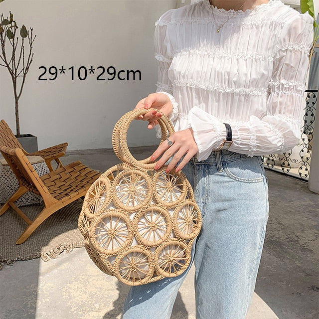 Bolsa de Palha Redonda Feita à Mão. - Lindas & Cia Shop