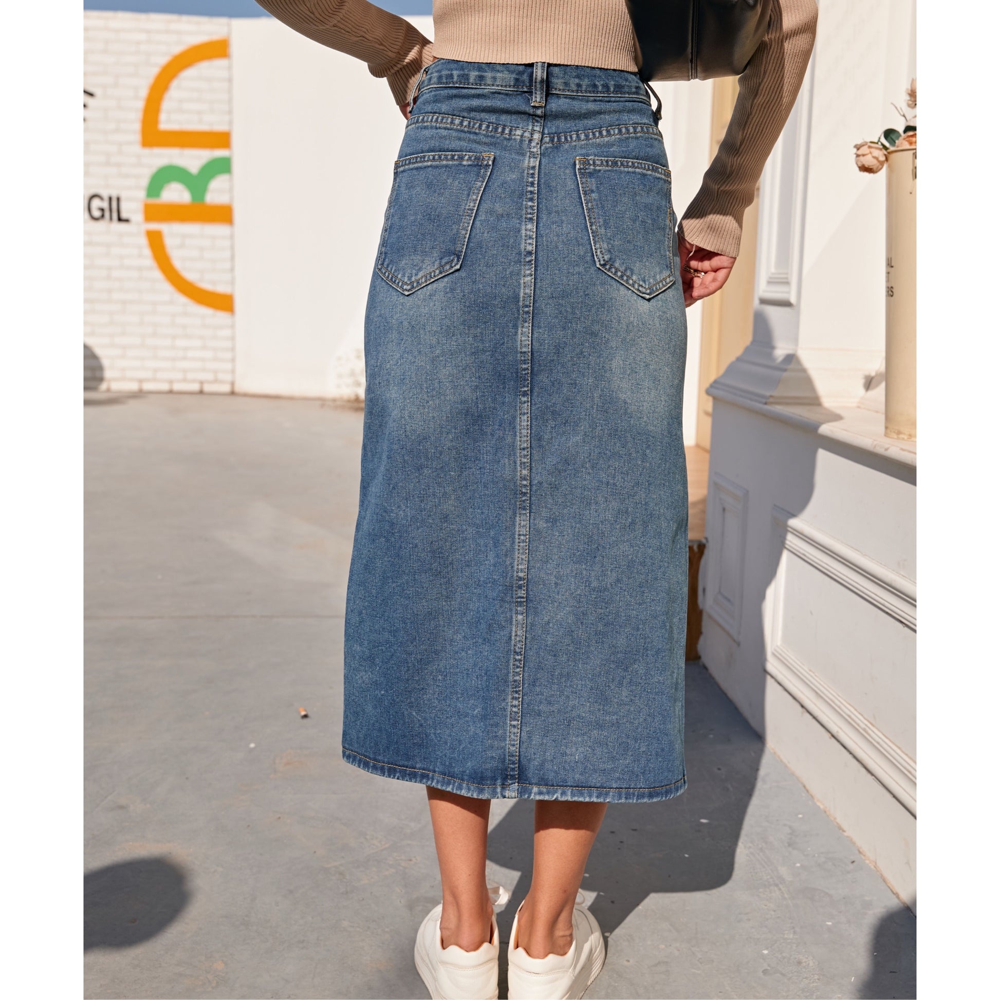 Saia Jeans de Cintura Alta Reta - Lindas & Cia Shop