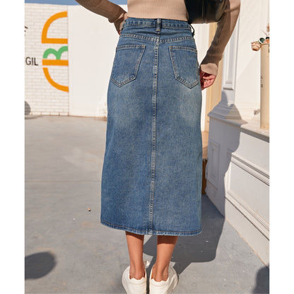 Saia Jeans de Cintura Alta Reta - Lindas & Cia Shop