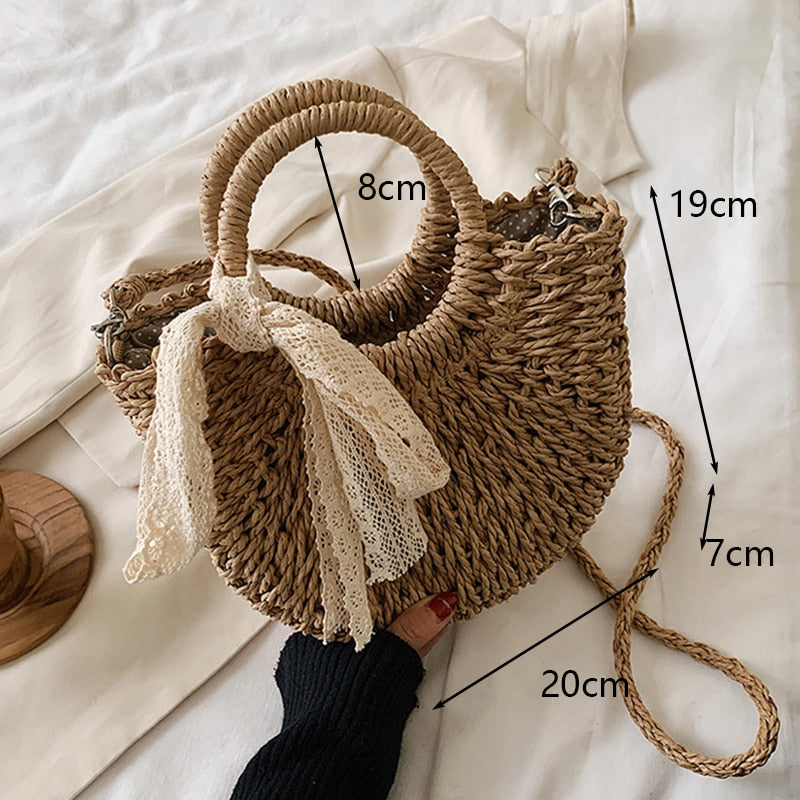 Bolsa de Palha Redonda Feita à Mão. - Lindas & Cia Shop