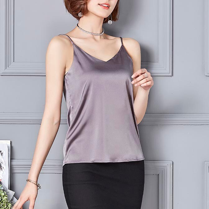Women&#39;s Tanks Camis Satin Sleeveless Spaghetti Basic Women Summer Elegant V Neck Acetate Sling Vest Summer Silk Green Shirt Top - Lindas & Cia Shop