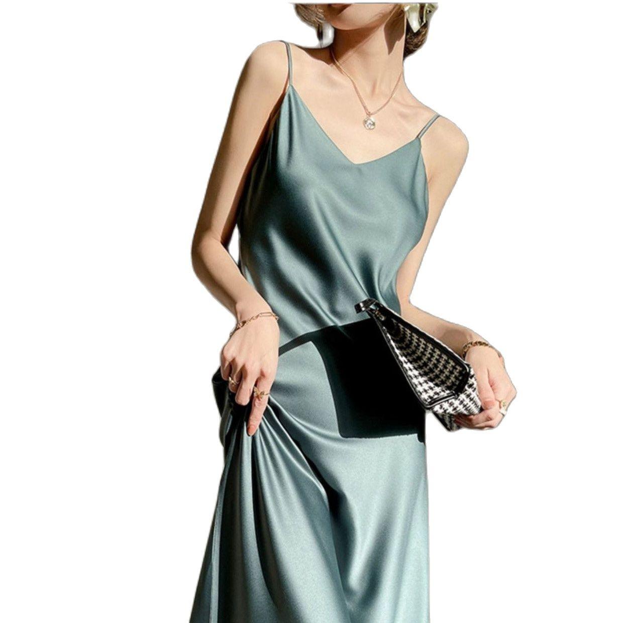 Vestido Midi de Seda com Alças. - Lindas & Cia Shop
