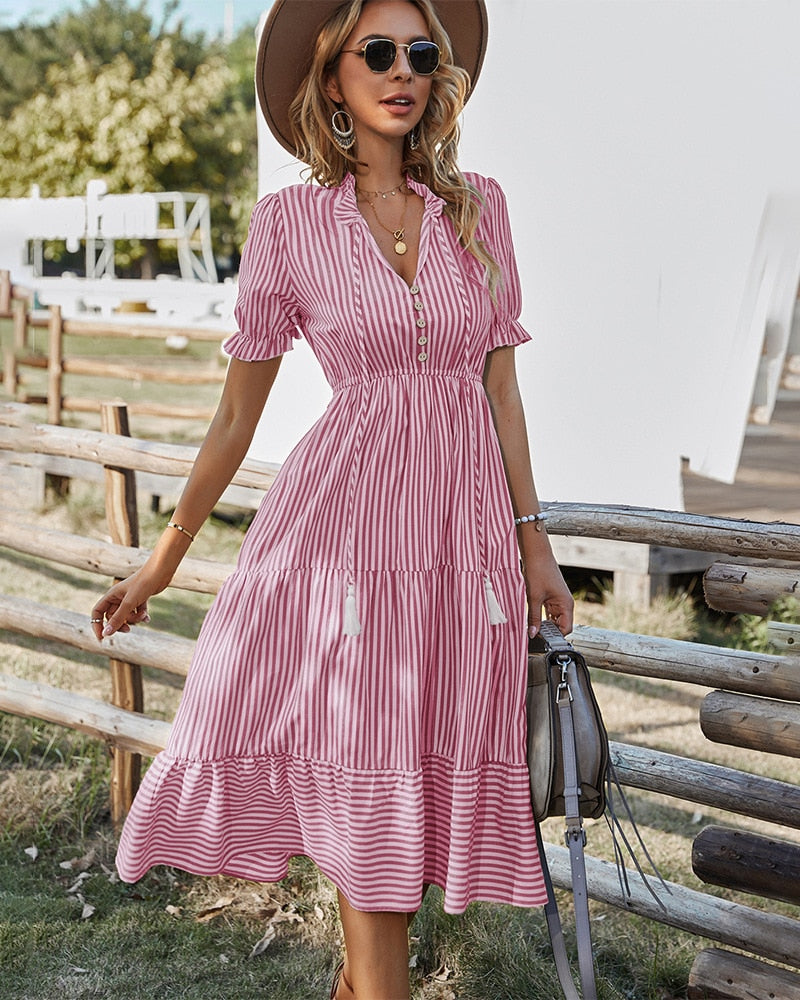 Vestido Feminino Casual Listrado - Lindas & Cia Shop