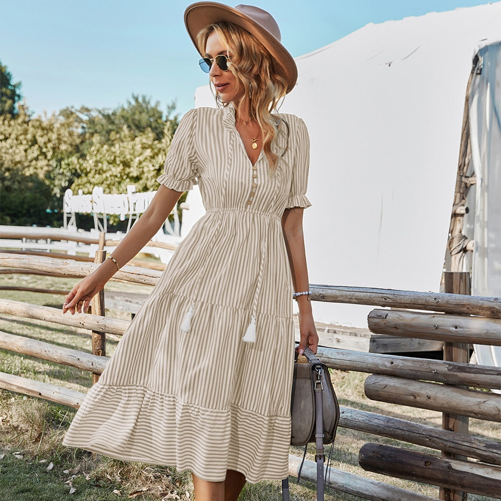 Vestido Feminino Casual Listrado - Lindas & Cia Shop