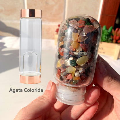 Garrafa de Água de Vidro Ouro Rosa Cristal Natural. - Lindas & Cia Shop